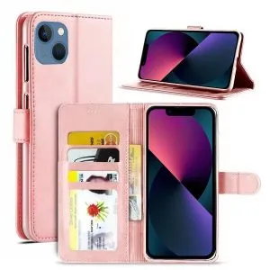 Apple iPhone 13 Mini Wallet Case Flip Leather Card Slots Magnetic Stand Cover (Rose Gold)