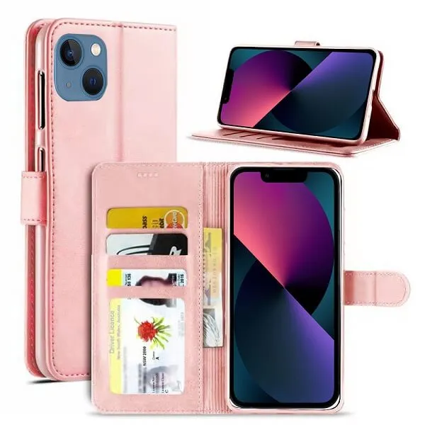 Apple iPhone 13 Mini Wallet Case Flip Leather Card Slots Magnetic Stand Cover (Rose Gold)