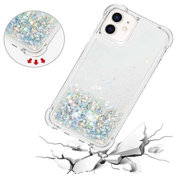 Apple iPhone 12 mini Pink Glitter Clear Case Cover, Tempered Glass Screen Protector, Wallet Leather Flip, Charging Cable & Adapter. For Apple iPhone 12 mini Clear Gel Case Heavy Duty Shockproof Liquid Glitter TPU Silicone Back Cover (White)