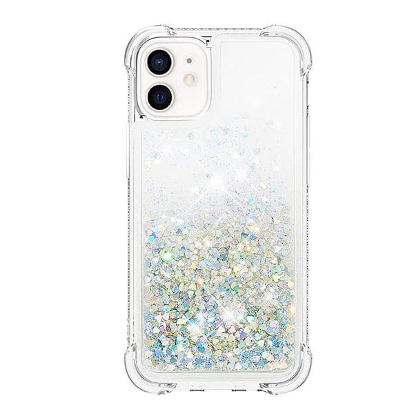 Apple iPhone 12 mini Pink Glitter Clear Case Cover, Tempered Glass Screen Protector, Wallet Leather Flip, Charging Cable & Adapter. For Apple iPhone 12 mini Clear Gel Case Heavy Duty Shockproof Liquid Glitter TPU Silicone Back Cover (White)