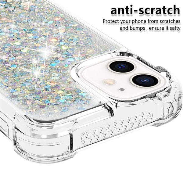 Apple iPhone 12 mini Pink Glitter Clear Case Cover, Tempered Glass Screen Protector, Wallet Leather Flip, Charging Cable & Adapter. For Apple iPhone 12 mini Clear Gel Case Heavy Duty Shockproof Liquid Glitter TPU Silicone Back Cover (White)