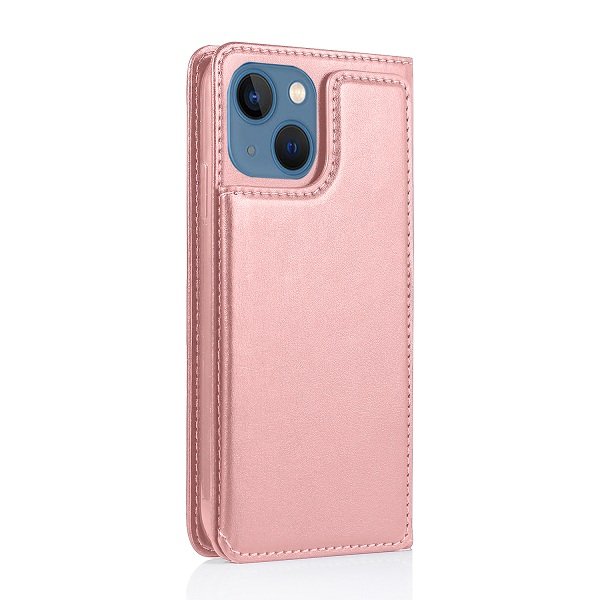 For Apple iPhone 13 Wallet Case Pro Style Heavy Duty Shockproof Card Holder Leather Flip Cover (Rose Gold)
