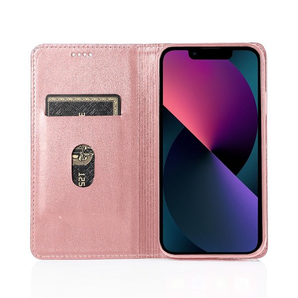 For Apple iPhone 13 Wallet Case Pro Style Heavy Duty Shockproof Card Holder Leather Flip Cover (Rose Gold)