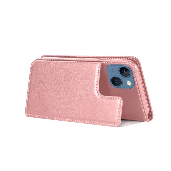 For Apple iPhone 13 Wallet Case Pro Style Heavy Duty Shockproof Card Holder Leather Flip Cover (Rose Gold)