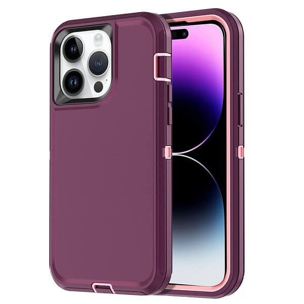 For Apple iPhone 14 Pro Max Case Drop Resistant Defender Tradies Heavy Duty Rugged Shockproof Tough Cover (Purple)