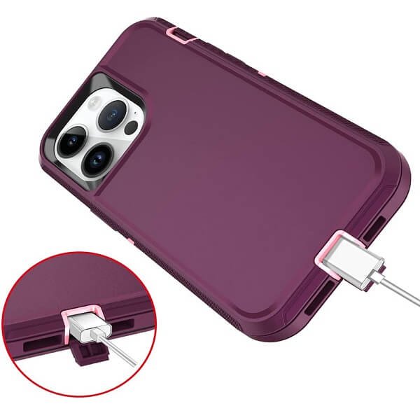 For Apple iPhone 14 Pro Max Case Drop Resistant Defender Tradies Heavy Duty Rugged Shockproof Tough Cover (Purple)