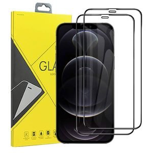 [2 Pack] Apple iPhone 12 Pro Full Coverage Tempered Glass Screen Protector Film Guard (Black)