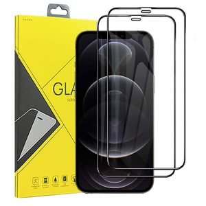[2 Pack] Apple iPhone 12 Pro Max Full Coverage Tempered Glass Screen Protector Film Guard (Black)