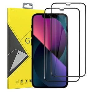 [2 Pack] Apple iPhone 13 Full Coverage Tempered Glass Screen Protector Film Guard (Black)