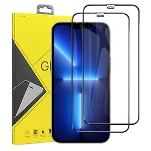 [2 Pack] Apple iPhone 13 Pro Max Full Coverage Tempered Glass Screen Protector Film Guard (Black)