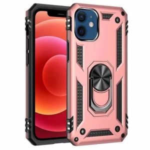 Apple iPhone 12 Mini Anti Scratch Rugged Magnetic Heavy Duty Kickstand Car Mount Ring Case Cover (Rose Gold)
