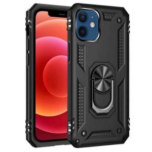 Apple iPhone 12 mini Anti Scratch Rugged Magnetic Heavy Duty Kickstand Car Mount Ring Case Cover (Black)