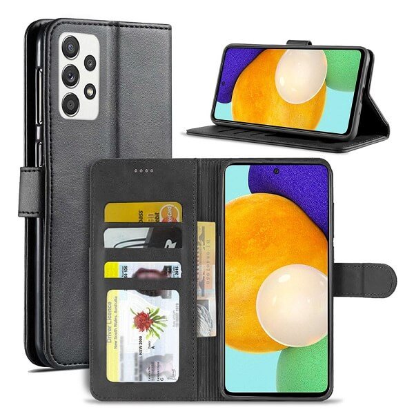 Samsung Galaxy A52 5G Wallet Case Flip Leather Card Slots Magnetic Stand Cover (Black)