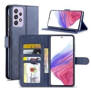 Samsung Galaxy A53 5G Wallet Case Flip Leather Card Slots Magnetic Stand Cover (Navy Blue)