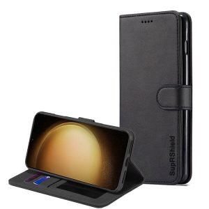 Samsung Galaxy S23 Plus S23+ Wallet Case Flip Leather Card Slots Magnetic Stand Cover (Black)