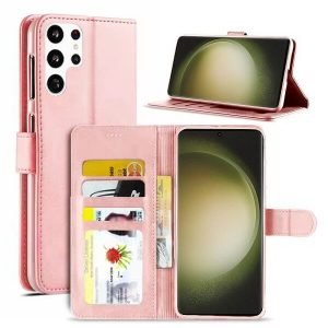 Samsung Galaxy S23 Ultra Wallet Case Flip Leather Card Slots Magnetic Stand Cover (Rose Gold)