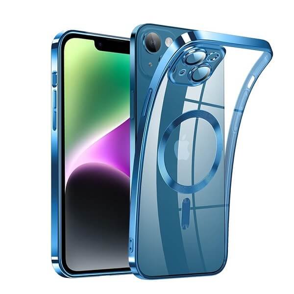 For Apple iPhone 14 MagSafe Magnetic Case with HaloLock Shockproof Military Grade Protection Scratch Resistant Back Clear Protective Cover (Blue)