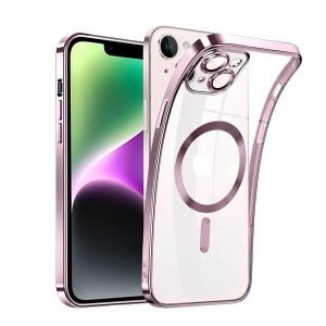 For Apple iPhone 14 MagSafe Magnetic Case with HaloLock Shockproof Military Grade Protection Scratch Resistant Back Clear Protective Cover (Rose Gold)