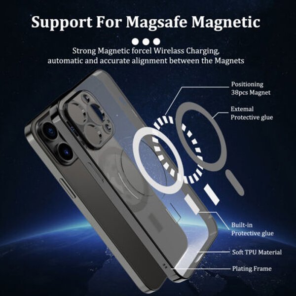 For Apple iPhone 14 Pro MagSafe Magnetic Case with HaloLock Shockproof Military Grade Protection Scratch Resistant Back Clear Protective Cover (Black)