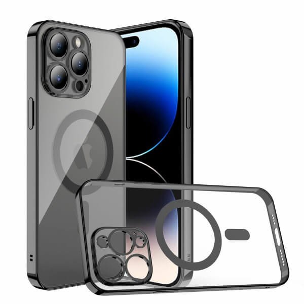 For Apple iPhone 14 Pro MagSafe Magnetic Case with HaloLock Shockproof Military Grade Protection Scratch Resistant Back Clear Protective Cover (Black)