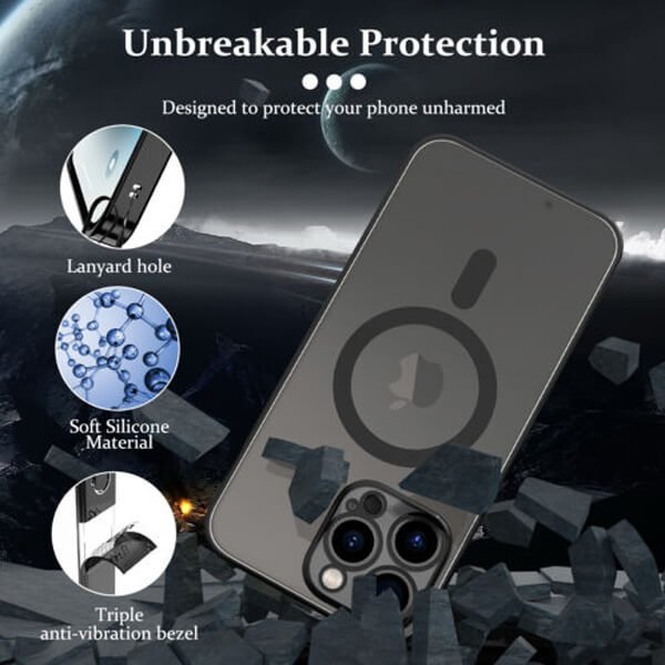 For Apple iPhone 14 Pro MagSafe Magnetic Case with HaloLock Shockproof Military Grade Protection Scratch Resistant Back Clear Protective Cover (Black)