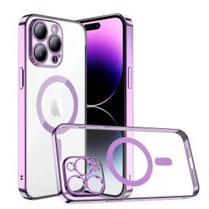 For Apple iPhone 14 Pro Max MagSafe Magnetic Case with HaloLock Shockproof Military Grade Protection Scratch Resistant Back Clear Protective Cover (Purple)
