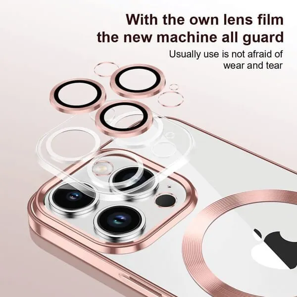 For Apple iPhone 14 Pro Max MagSafe Magnetic Case with HaloLock Shockproof Military Grade Protection Scratch Resistant Back Clear Protective Cover (Rose Gold)