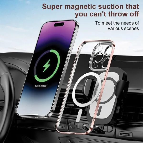 For Apple iPhone 14 Pro Max MagSafe Magnetic Case with HaloLock Shockproof Military Grade Protection Scratch Resistant Back Clear Protective Cover (Rose Gold)