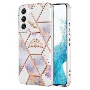 Samsung Galaxy S22 5G Case Hard back Marble Pattern Slim Design Enhanced Camera and Screen Protection Girls and Women Cover (Pink Crown)