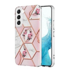 Samsung Galaxy S22 5G Case Hard back Marble Pattern Slim Design Enhanced Camera and Screen Protection Girls and Women Cover (Pink Flower) (1)