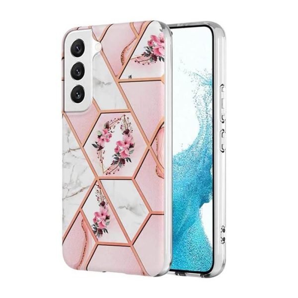 Samsung Galaxy S22 5G Case Hard back Marble Pattern Slim Design Enhanced Camera and Screen Protection Girls and Women Cover (Pink Flower) (1)