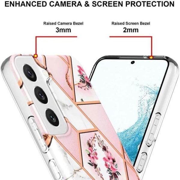 Samsung Galaxy S22 5G Case Hard back Marble Pattern Slim Design Enhanced Camera and Screen Protection Girls and Women Cover (Pink Flower)