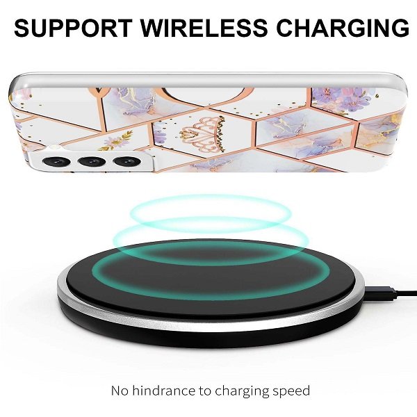 Samsung Galaxy S22 Plus 5G Case Hard back Marble Pattern Slim Design Enhanced Camera and Screen Protection Girls and Women Cover (Pink Crown)