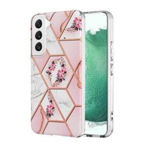 Samsung Galaxy S22 Plus 5G Case Hard back Marble Pattern Slim Design Enhanced Camera and Screen Protection Girls and Women Cover (Pink Flower)