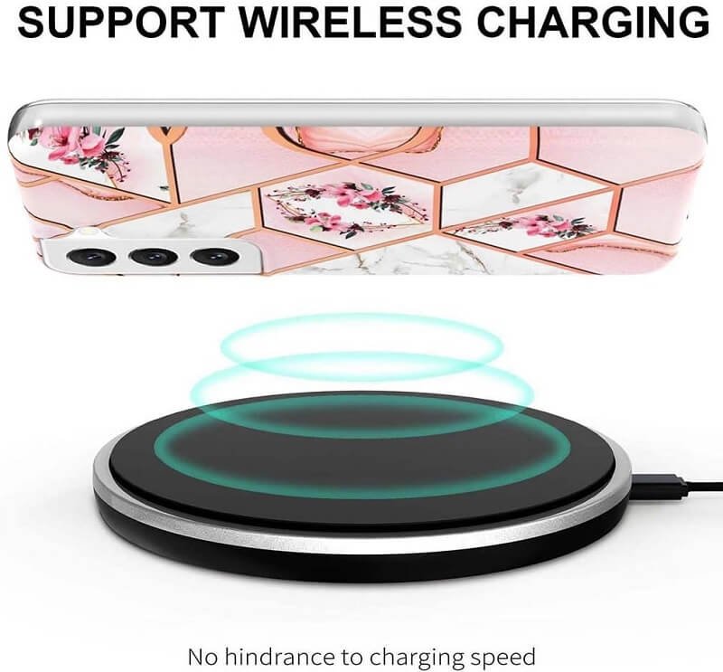 Samsung Galaxy S22 Plus 5G Case Hard back Marble Pattern Slim Design Enhanced Camera and Screen Protection Girls and Women Cover (Pink Flower)