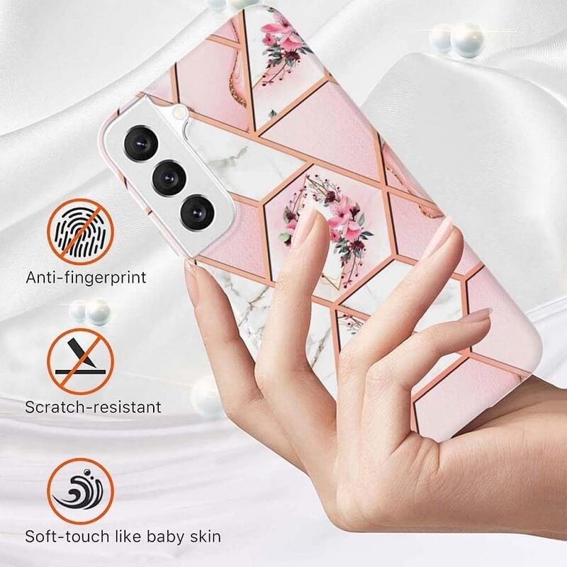 Samsung Galaxy S22 Plus 5G Case Hard back Marble Pattern Slim Design Enhanced Camera and Screen Protection Girls and Women Cover (Pink Flower)