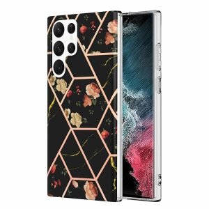 Samsung Galaxy S22 Ultra 5G Case Hard back Marble Pattern Slim Design Enhanced Camera and Screen Protection Girls and Women Cover (Black)