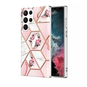 Samsung Galaxy S22 Ultra 5G Case Hard back Marble Pattern Slim Design Enhanced Camera and Screen Protection Girls and Women Cover (Pink Flower)