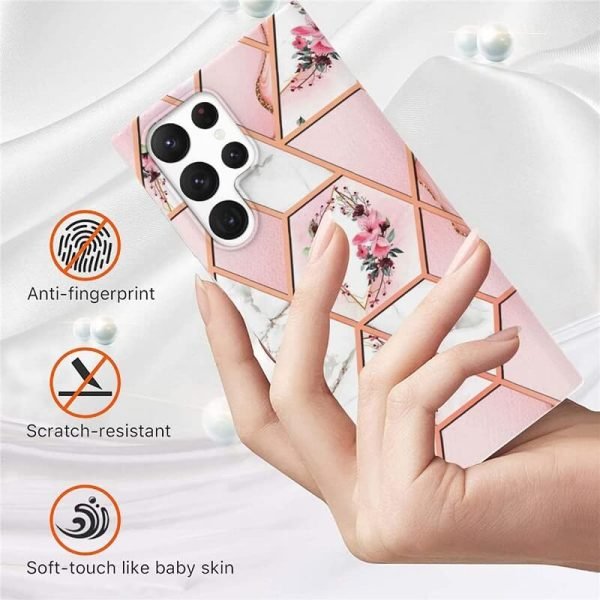 Samsung Galaxy S22 Ultra 5G Case Hard back Marble Pattern Slim Design Enhanced Camera and Screen Protection Girls and Women Cover (Pink Flower)