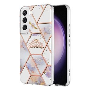 Samsung Galaxy S23 Case Hard back Marble Pattern Slim Design Enhanced Camera and Screen Protection Girls and Women Cover (Pink Crown) (1)