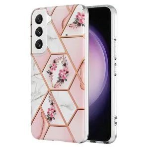 Samsung Galaxy S23 Case Hard back Marble Pattern Slim Design Enhanced Camera and Screen Protection Girls and Women Cover (Pink Flower)