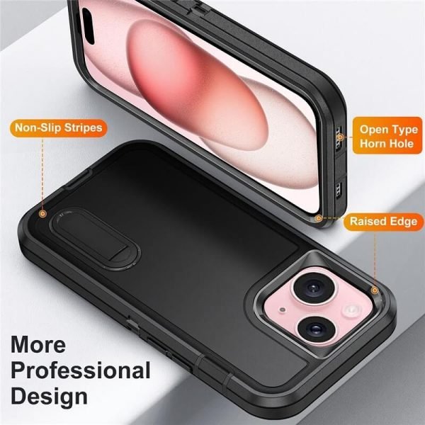 Apple iPhone 15 Case Drop Resistant Defender Tradies Heavy Duty Rugged Shockproof Tough Cover (Black)