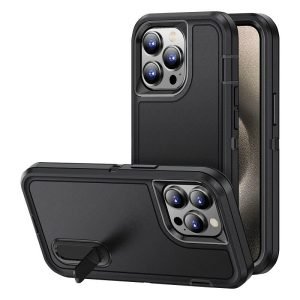 Apple iPhone 15 Pro Case Drop Resistant Defender Tradies Heavy Duty Rugged Shockproof Tough Cover (Black)