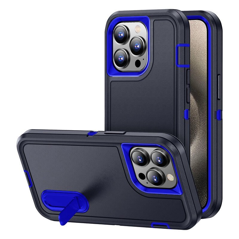 Apple iPhone 15 Pro Case Drop Resistant Defender Tradies Heavy Duty Rugged Shockproof Tough Cover (Navy Blue)