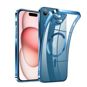 For Apple iPhone 15 MagSafe Magnetic Case with HaloLock Shockproof Military Grade Protection Scratch Resistant Back Clear Protective Cover (Blue)