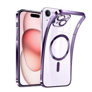 For Apple iPhone 15 MagSafe Magnetic Case with HaloLock Shockproof Military Grade Protection Scratch Resistant Back Clear Protective Cover (Purple)
