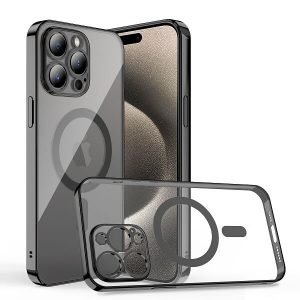For Apple iPhone 15 Pro MagSafe Magnetic Case with HaloLock Shockproof Military Grade Protection Scratch Resistant Back Clear Protective Cover (Black)