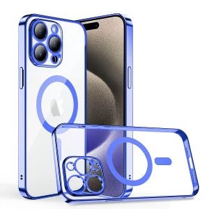 For Apple iPhone 15 Pro MagSafe Magnetic Case with HaloLock Shockproof Military Grade Protection Scratch Resistant Back Clear Protective Cover (Blue)
