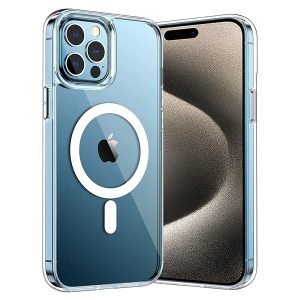 For Apple iPhone 15 Pro MagSafe Magnetic Case with HaloLock Shockproof Military Grade Protection Scratch Resistant Back Clear Protective Cover (Clear)