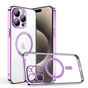 For Apple iPhone 15 Pro MagSafe Magnetic Case with HaloLock Shockproof Military Grade Protection Scratch Resistant Back Clear Protective Cover (Purple)